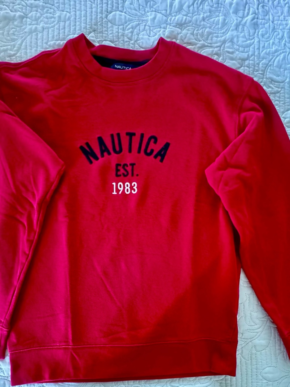 Nautica Red Crewneck Sweater with EST. 1983 Detail